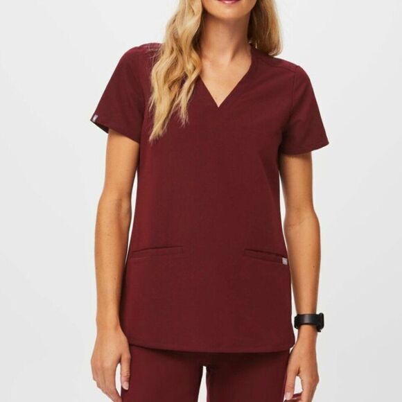 FIGS Casma Three Pocket Scrub Top Burgundy Size XXL - Picture 1 of 6